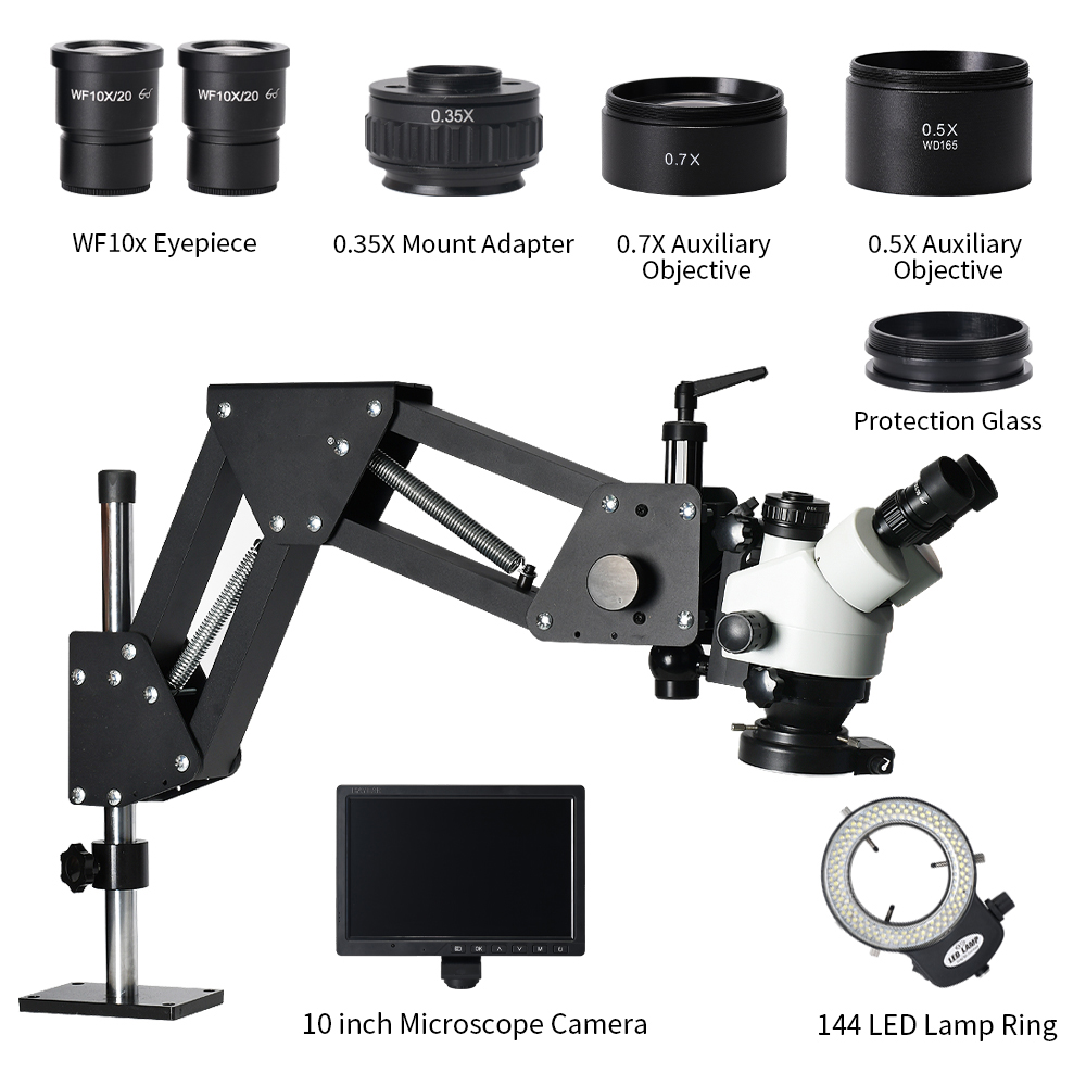 مجهر ستيريو ثلاثي العدسات بقيا - مراجعة Trinocular Stereo Microscope 7X-45X وسعره